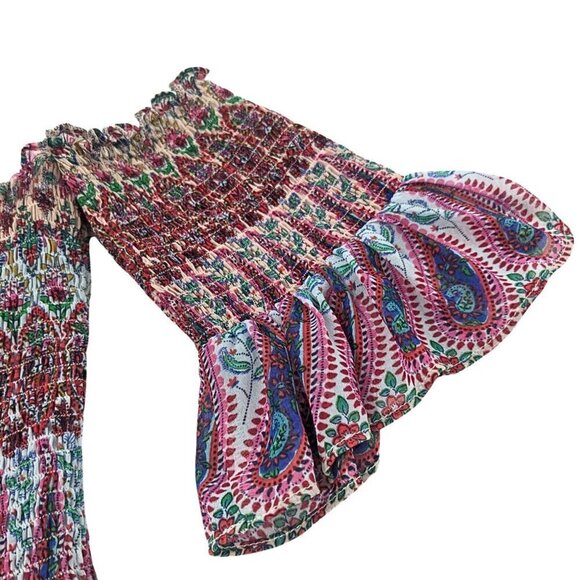 ATINA CRISTINA Boho Off Shoulder Paisley Lined Flounce Mini Sundress Size S - Picture 4 of 8